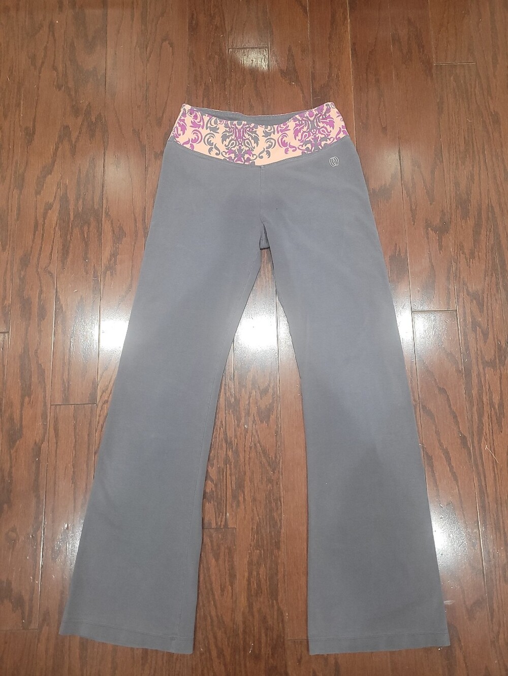 MARIKA Gray Flare Yoga Pants with Pink Patterned Waistband